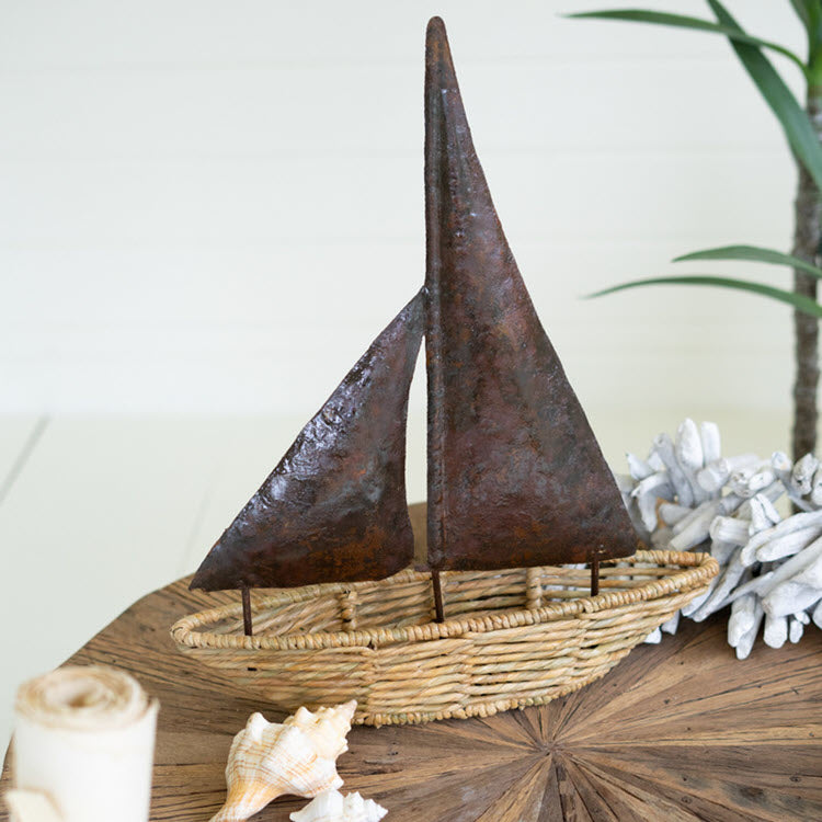 Seagrass Boat with Rustic Hand Hammered Metal Sails