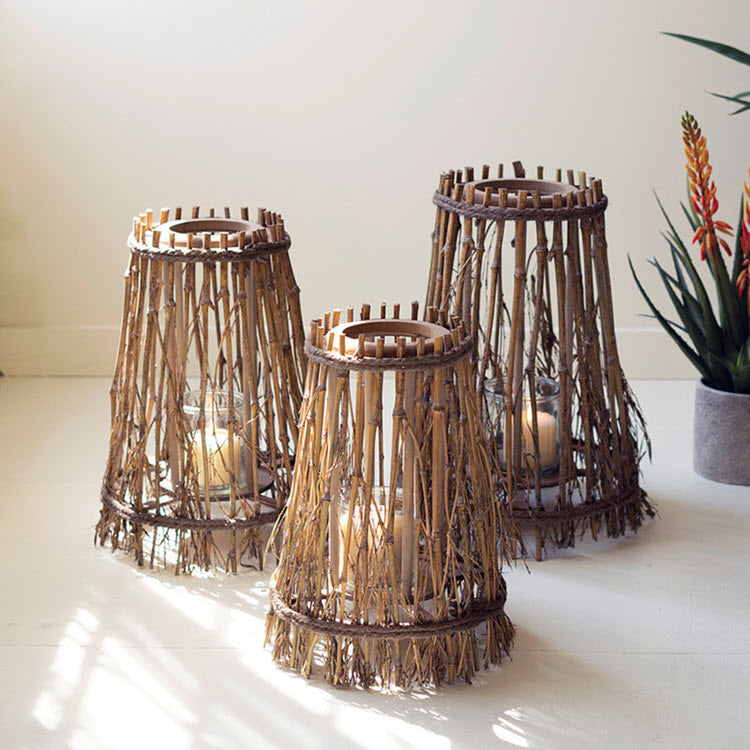Natural Bamboo and Wood Lanterns Set/3