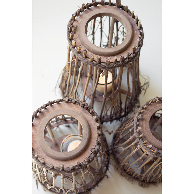 Natural Bamboo and Wood Lanterns Set/3