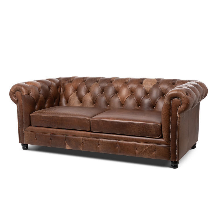 Barrington Tufted Leather Sofa Vintage Umber