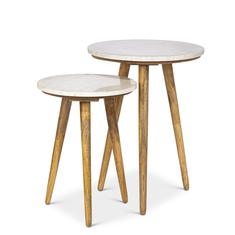 Marble and Wood Accent Tables Set/2