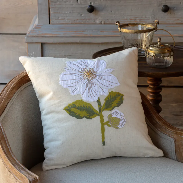 Appliqued & Embroidered Camellia Pillows Set/2