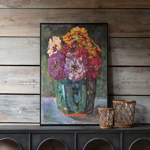 Porch View Home Summer Zinnias Remarque Framed Art – A Colorful