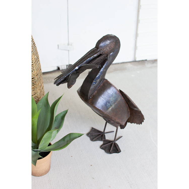 Rustic Recycled Metal Pelican with Fish