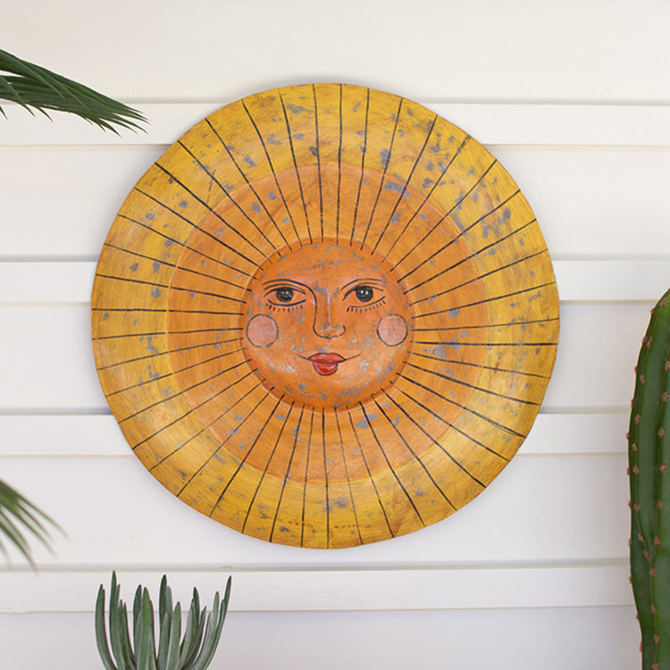 Hand Hammered Recycled Metal Sun Face