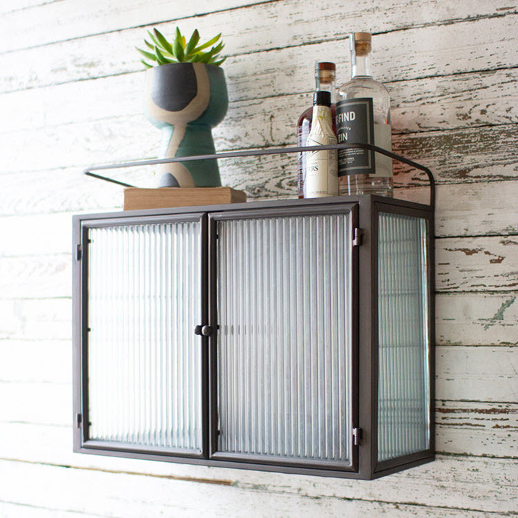 Double Door Metal and Corrugated Glass Wall Cabinet