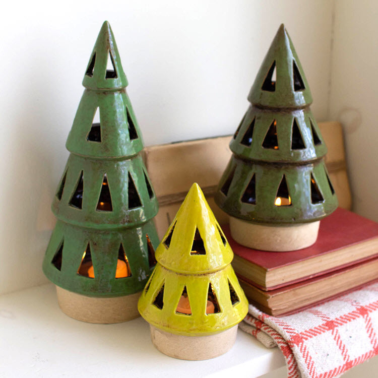 Ceramic Christmas Tree Lanterns Set/3