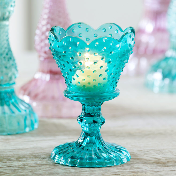 Zoe Pressed Glass Hobnail Footed Candle Holders Set/6