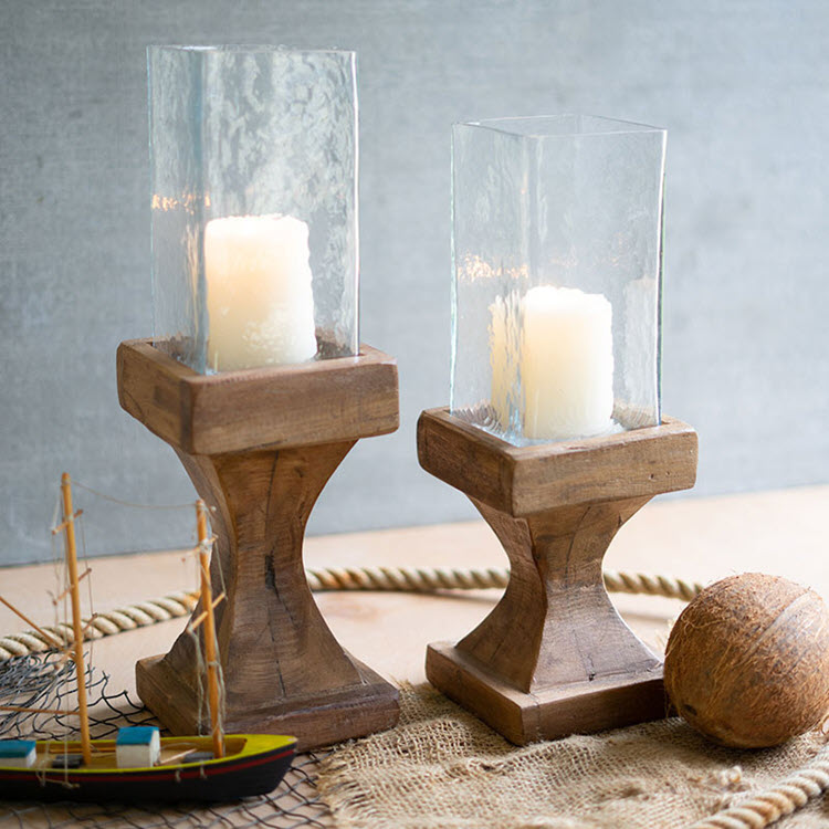 Square Hurricanes with Recycled Wood Bases Set/2