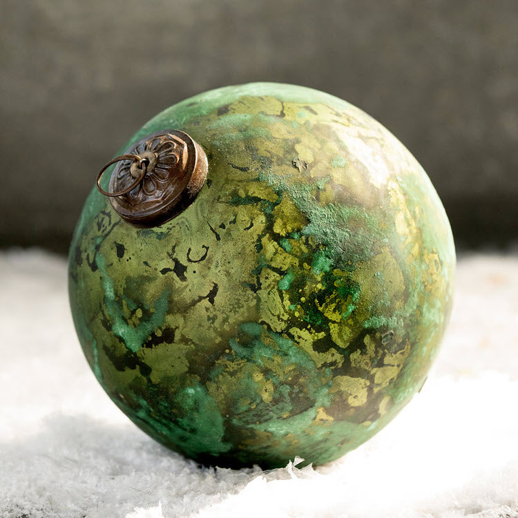 Green Marble Finish Glass Ball Ornament Large Set/6