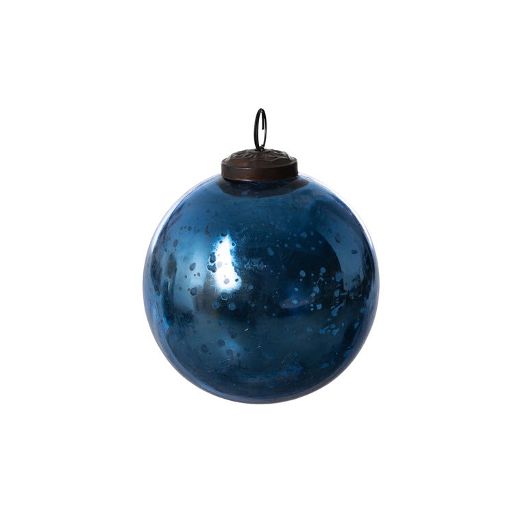 Antique Shiny Blue Glass Ball Ornament Medium Set/12