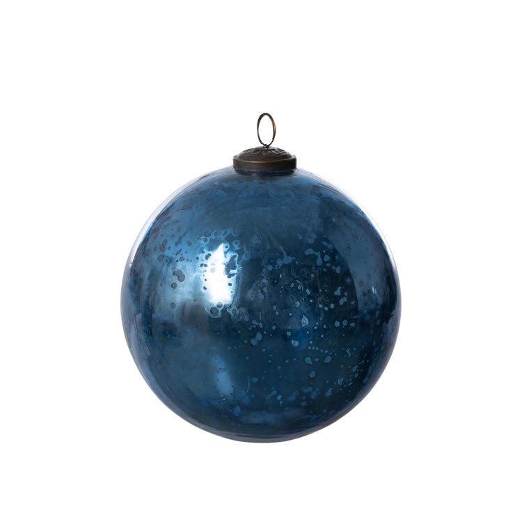 Antique Shiny Blue Glass Ball Ornament Extra Large Set/6