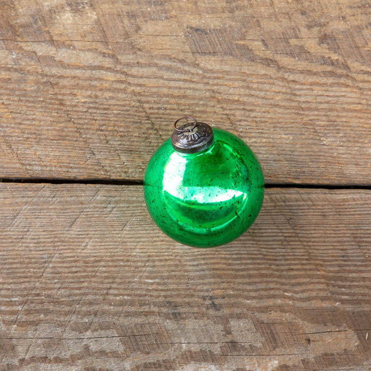 Antique Shiny Emerald Glass Ball Ornament Medium Set/12