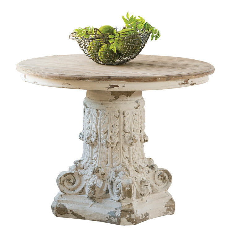 Round Pedestal Table with Whitewashed Scroll Bottom