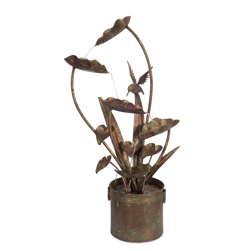 Rustic Metal Anthurium and Hummingbird Fountain 39.5"H