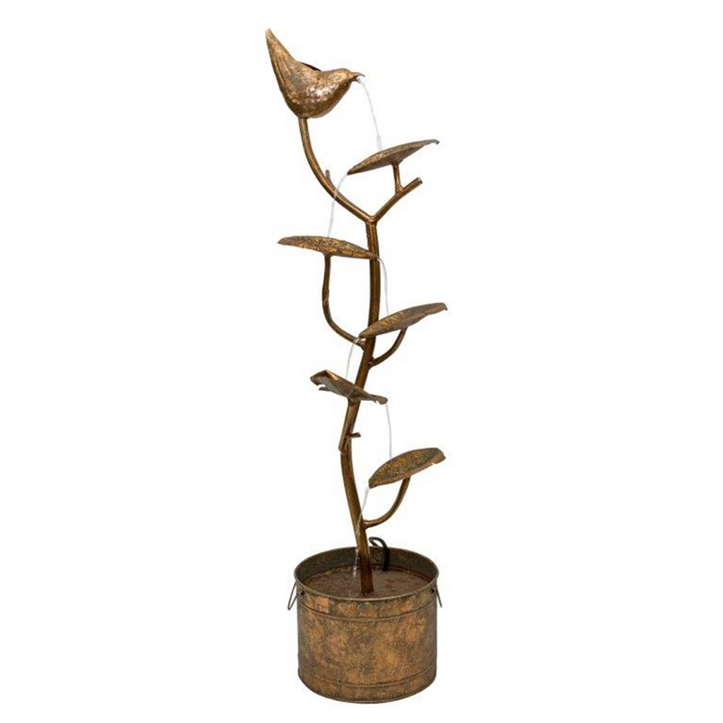 Rustic Copper Metal Bird Water Fountain 4'H