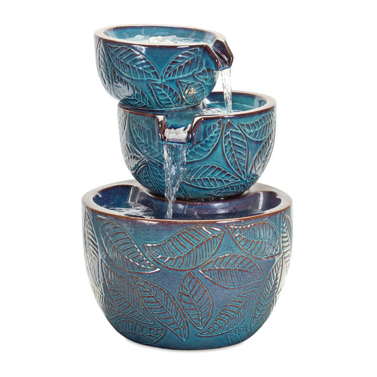 Blue Ceramic Tiered Bowl Fountain