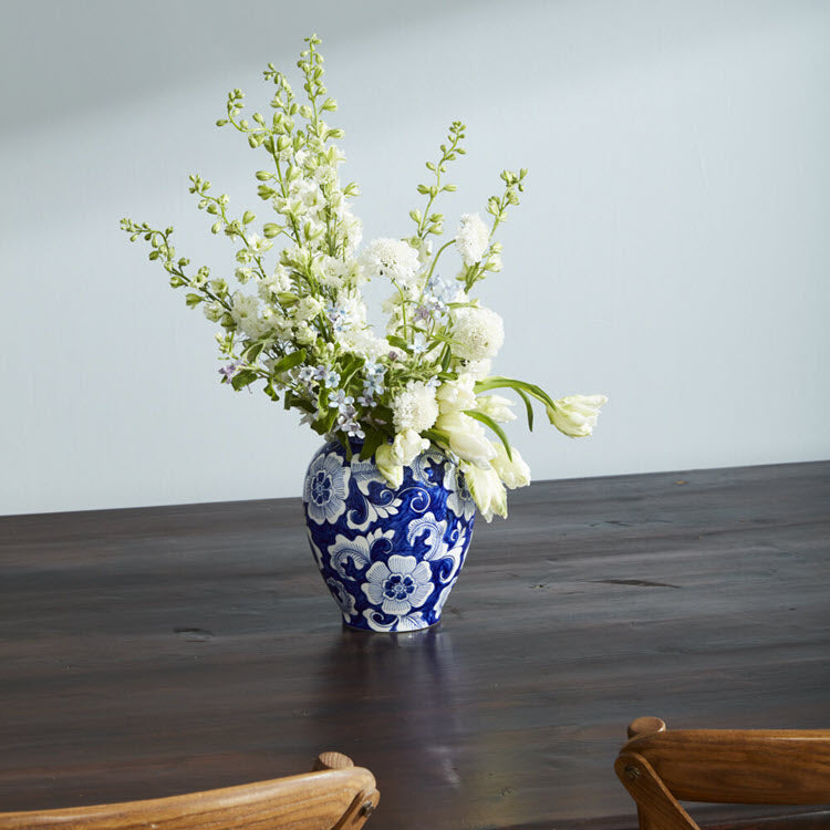 Elodie Chinoiserie Vase Blue 8"