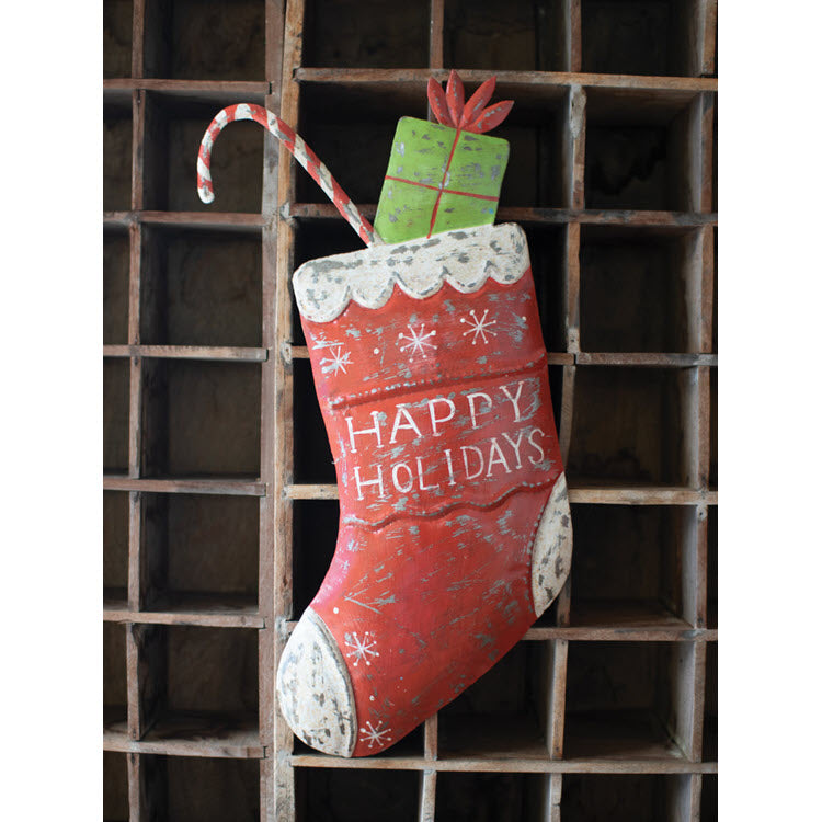 Hand Hammered Painted Christmas Stocking Wall Art