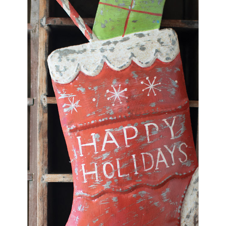 Hand Hammered Painted Christmas Stocking Wall Art
