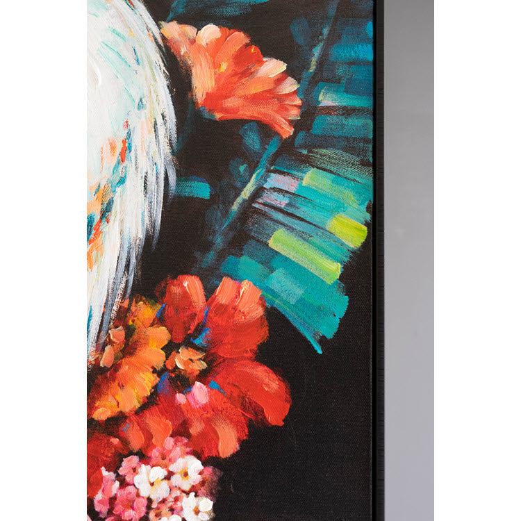 Framed Heron Oil Painting with Flowers