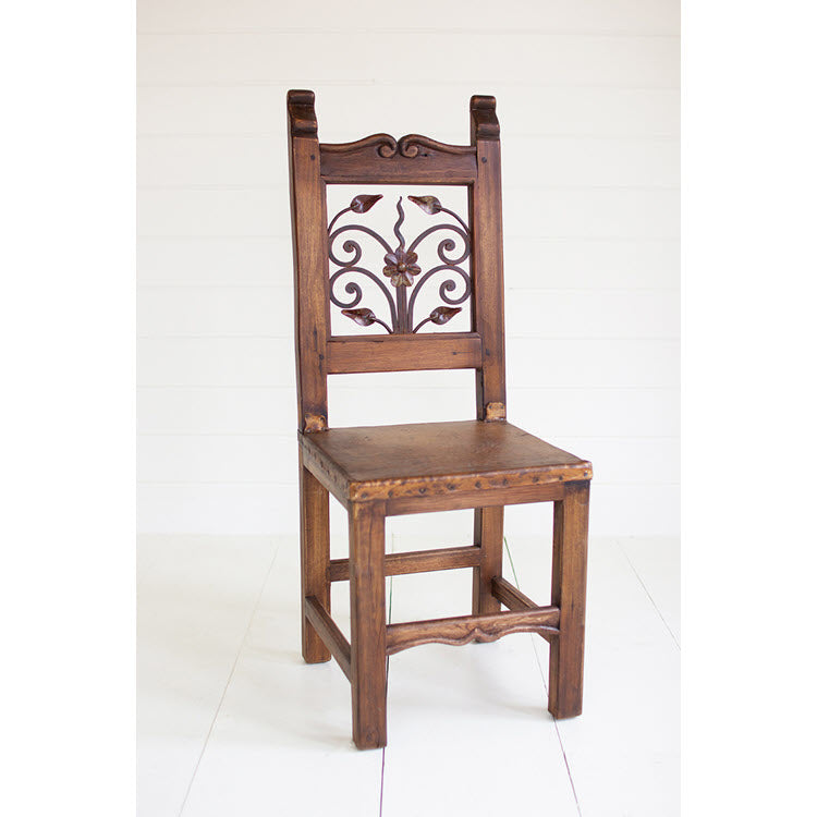 Colombian Reclaimed Dining Chair with Iron Inset