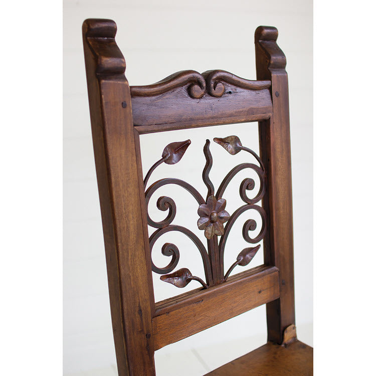 Colombian Reclaimed Dining Chair with Iron Inset