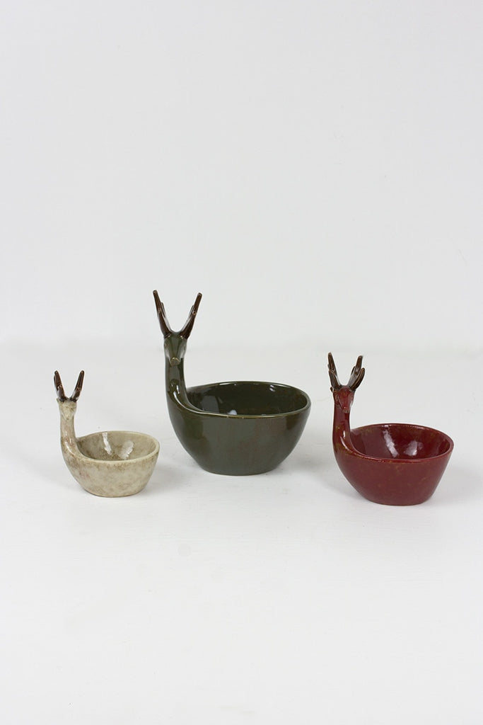 Set/3 Ceramic Deer Bowls- One Each Color