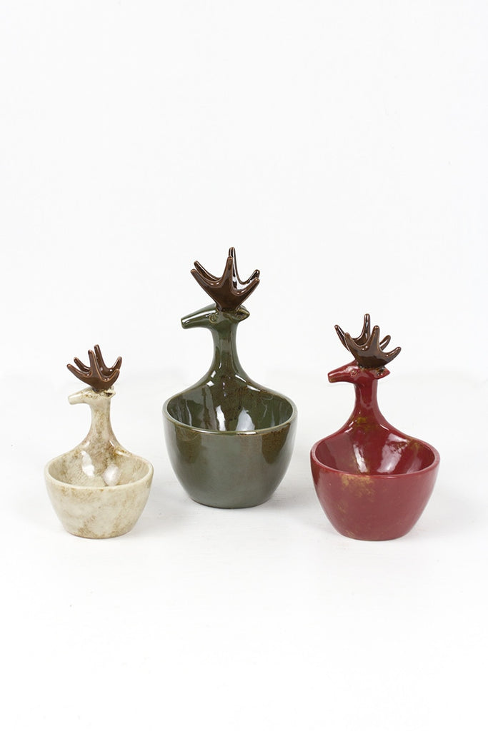 Set/3 Ceramic Deer Bowls- One Each Color