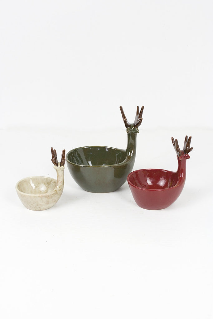 Set/3 Ceramic Deer Bowls- One Each Color