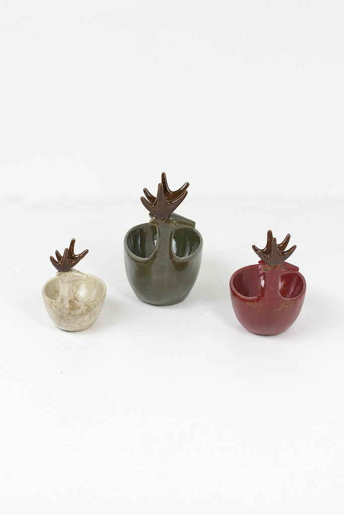 Set/3 Ceramic Deer Bowls- One Each Color