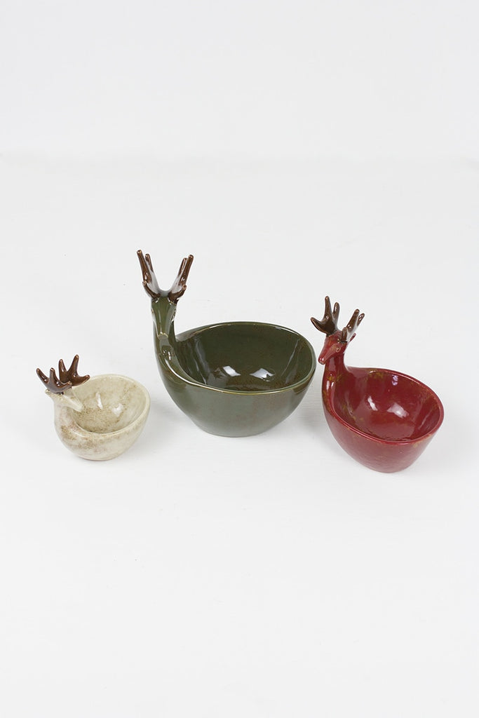 Set/3 Ceramic Deer Bowls- One Each Color