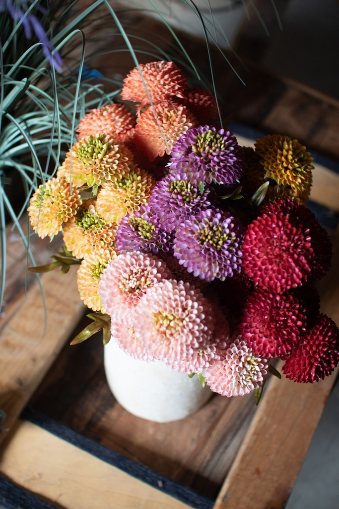 Artificial Yellow Ball Dahlias Box/6 Bundles