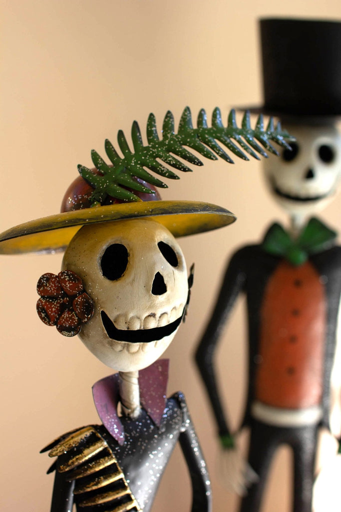 Painted Metal Halloween Day of the Dead Couple Set/2