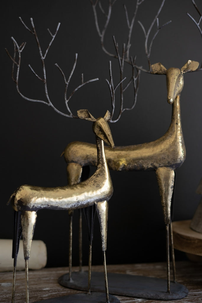 Set/2 Antique Gold Metal Christmas Deer