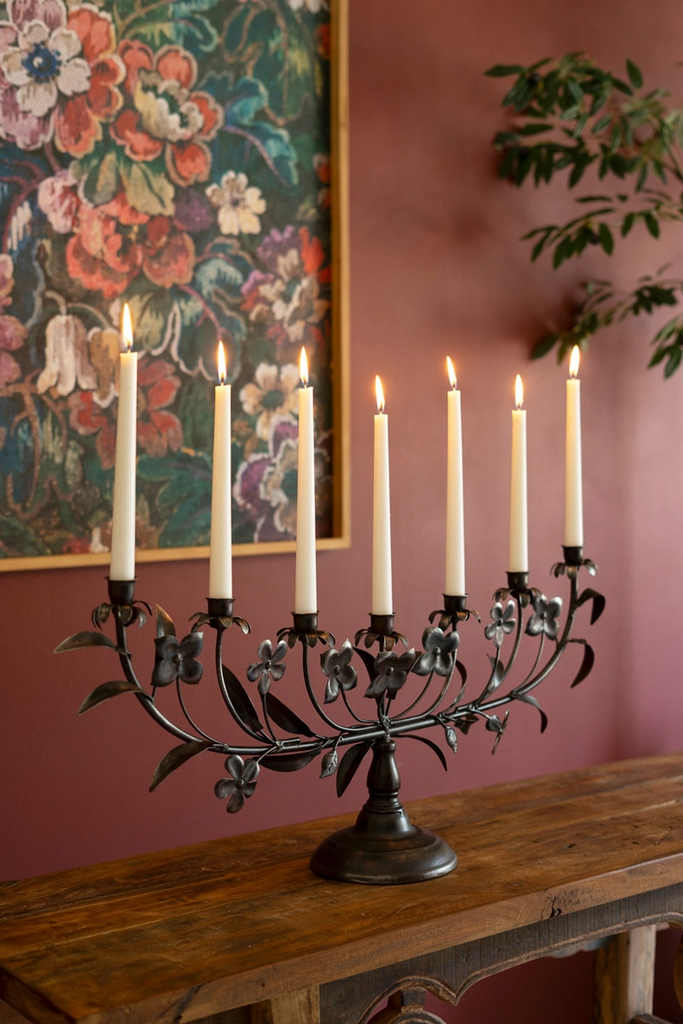 Metal Flowers Taper Candelabra