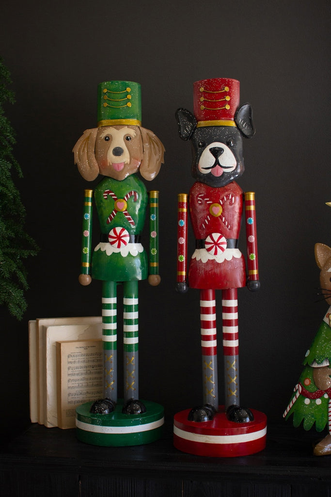 Set/2 Painted Metal Christmas Dog Nutcrackers