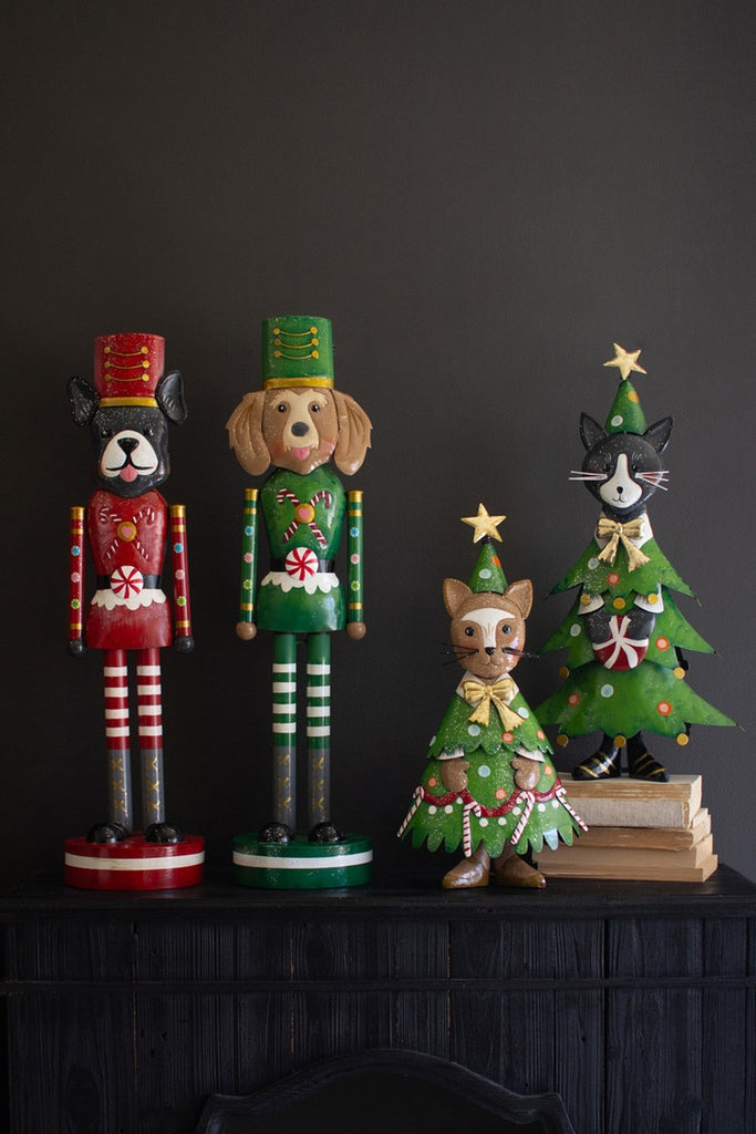 Set/2 Painted Metal Cat Christmas Trees