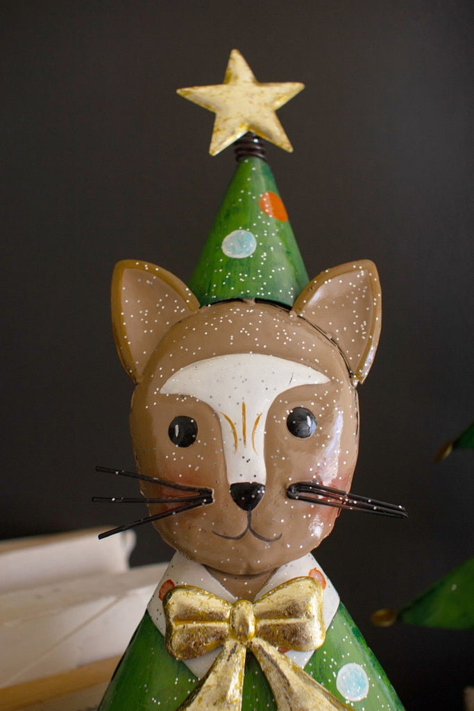Set/2 Painted Metal Cat Christmas Trees