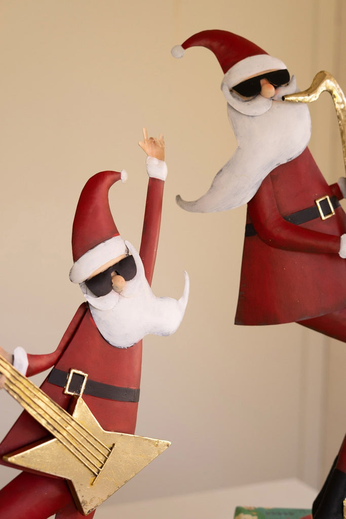 Set/2 Painted Metal Santa Musicians