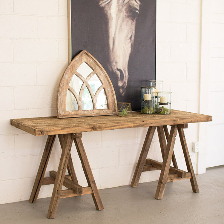 Recycled Wooden Deep Console with Saw Horse Base
