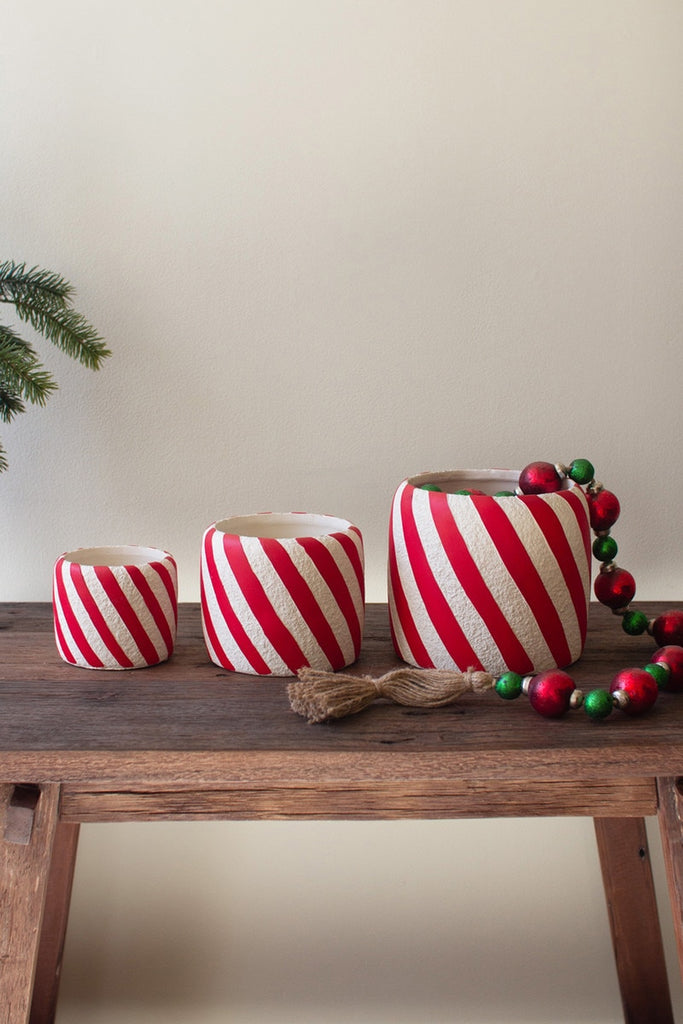 Set/3 Concrete Candy Cane Planters