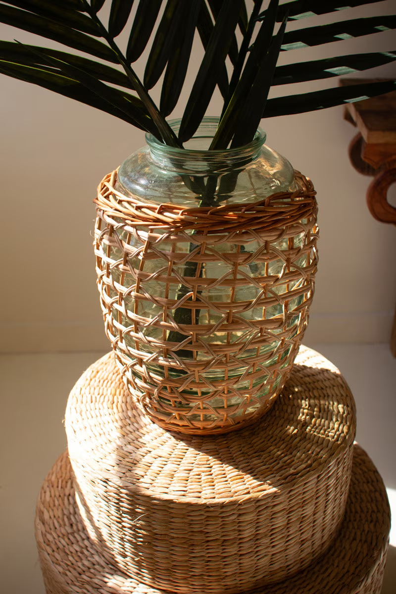A Colorful Farmhouse Willow Wrapped Glass Vessel