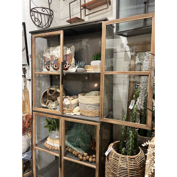 Metal and Wood Slanted Display Cabinet with Glass Doors