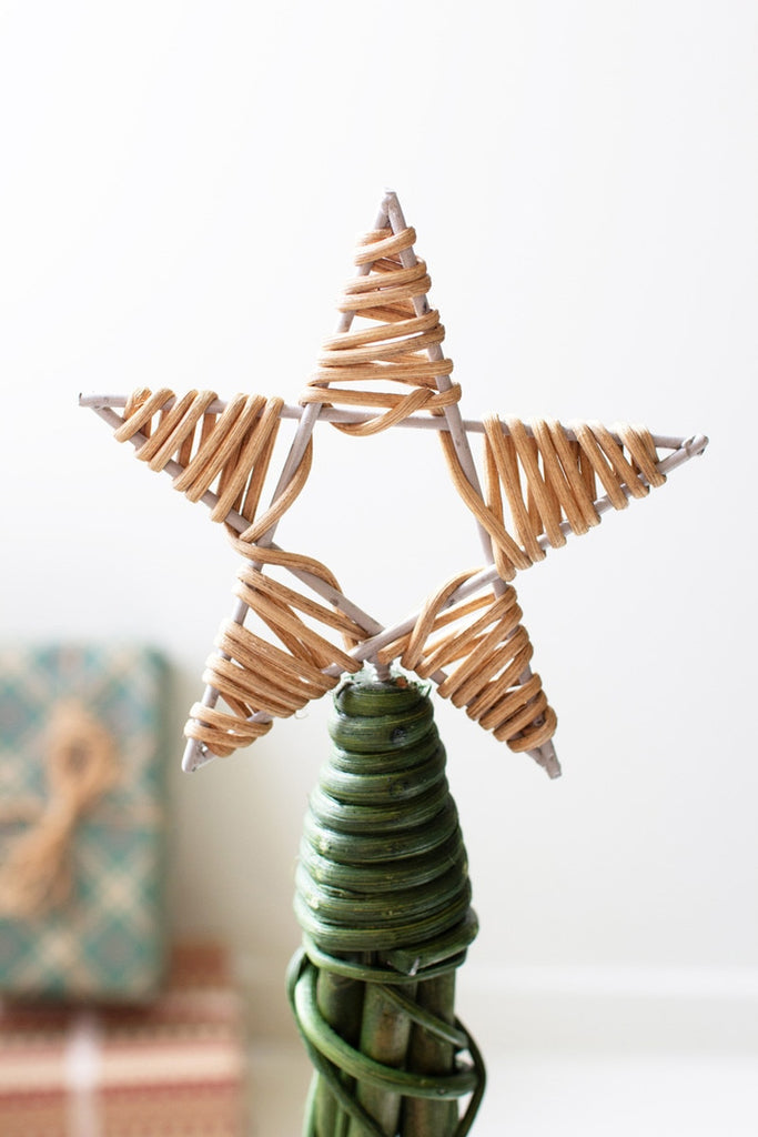 Set/3 Christmas Topiaries - Green With Natural Star