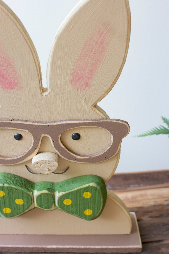 Painted Wood Easter Bunnies with Glasses Set/2