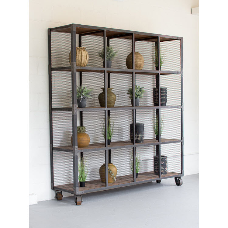 Raw Metal and Recycled Honey Wood 16 Cube Display Unit