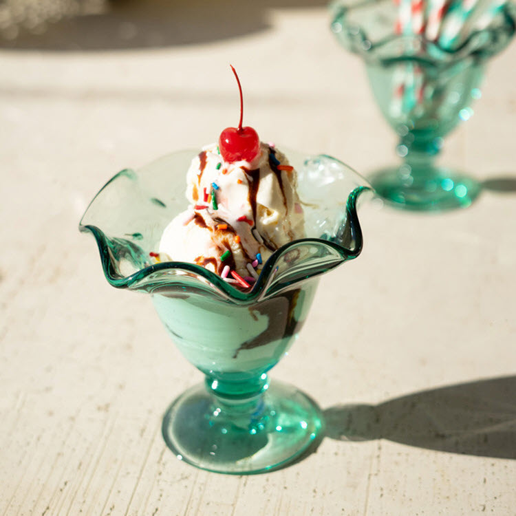 Recycled Glass Ice Cream Dishes with Ruffled Edges Set/6