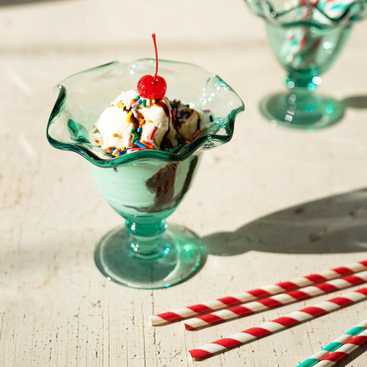 Recycled Glass Ice Cream Dishes with Ruffled Edges Set/6