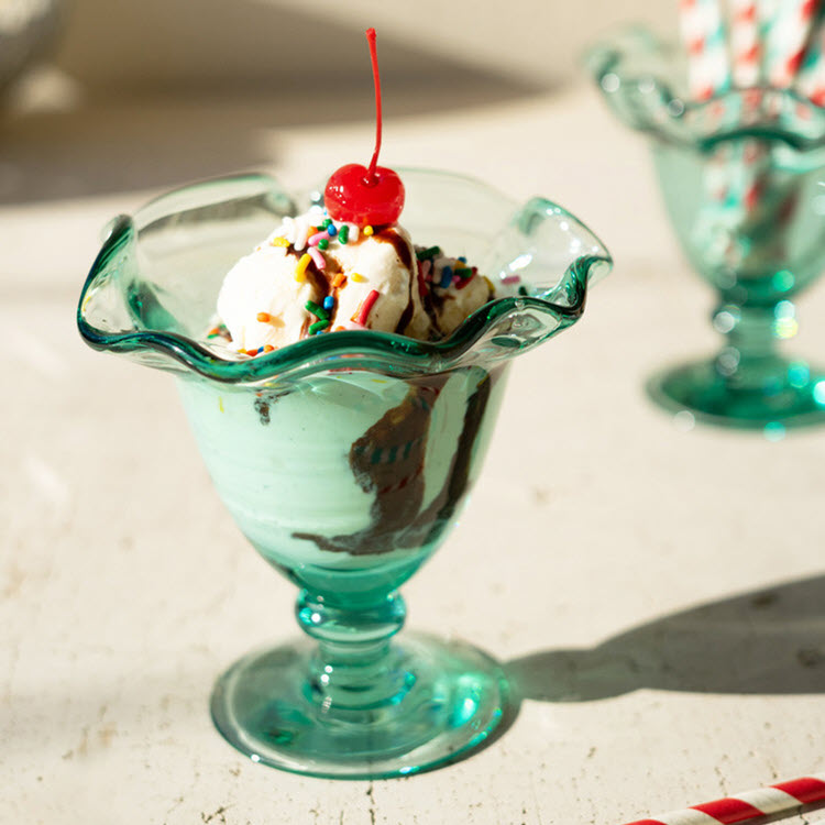 Recycled Glass Ice Cream Dishes with Ruffled Edges Set/6